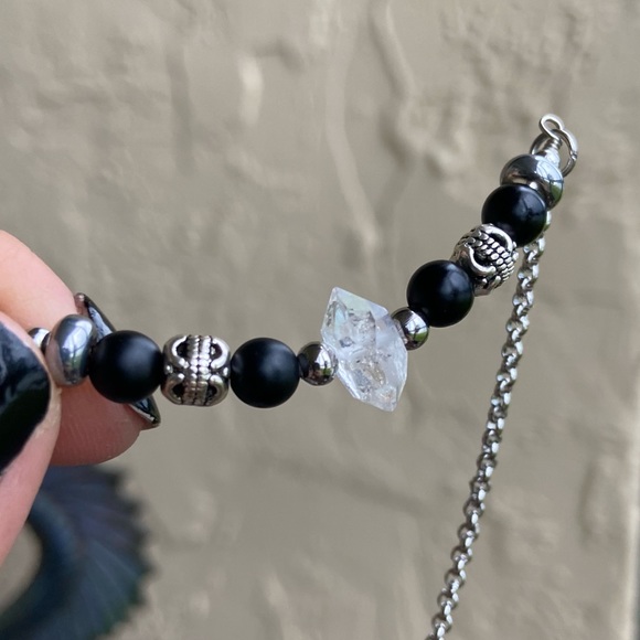 Genuine herkimer diamond & onyx choker necklace - Picture 14 of 16